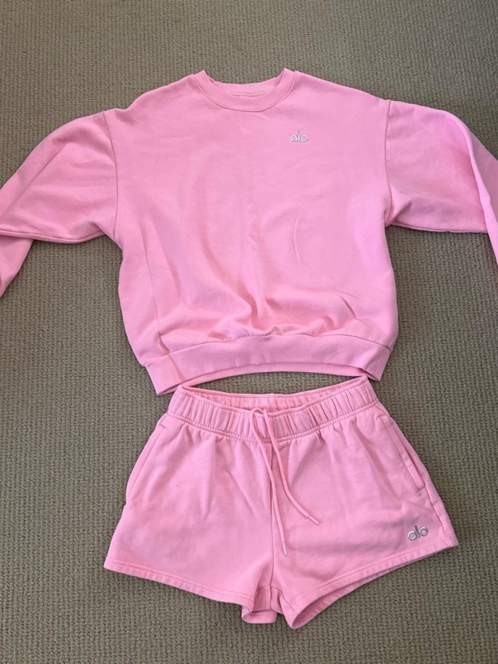 ALO Yoga Pink Sweatshirt and Shorts Set - Picture 2 of 4